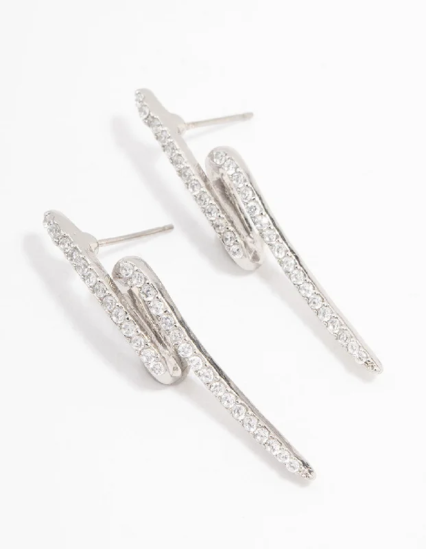 Drop Earrings for Beach Outfit -Rhodium Diamante Lightning Bolt Drop Earrings