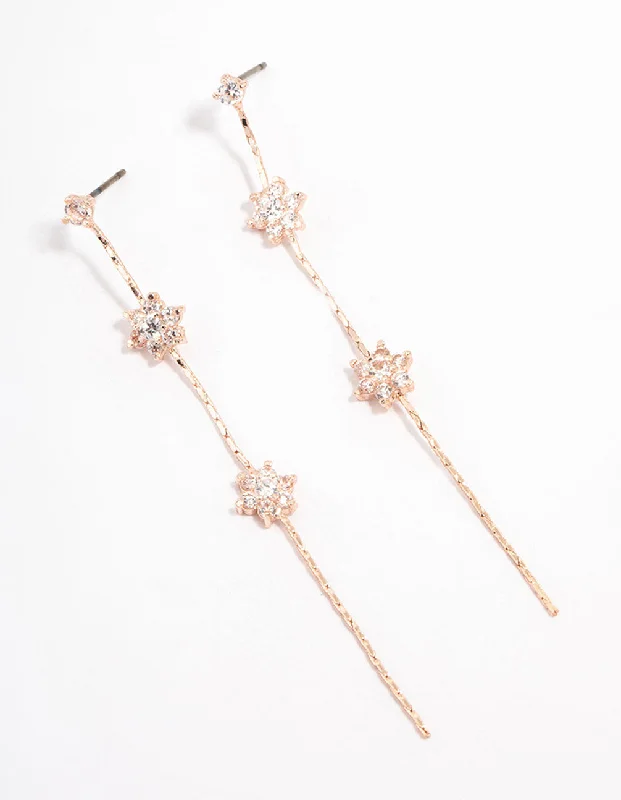 Drop Earrings for Formal Attire -Rose Gold Cubic Zirconia Floral Waterfall Drop Earrings