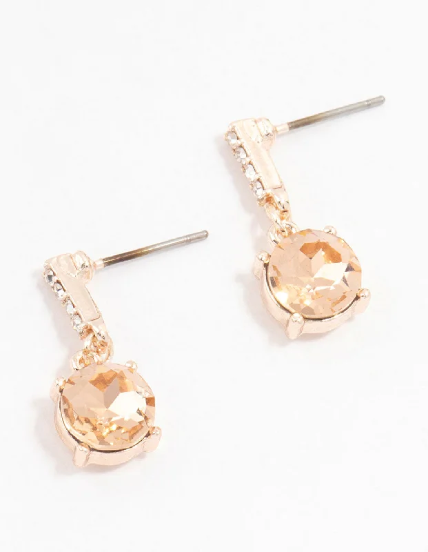 Drop Earrings for Gym Workout -Rose Gold Cup Chain Circular Czech Crystal Drop Earrings