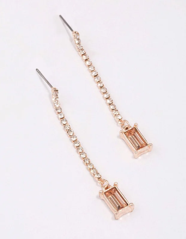 Heavy Duty Drop Earrings for Durability -Rose Gold Cup Chain Radiant Drop Earrings