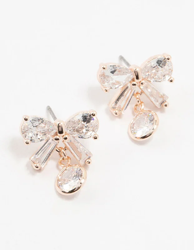 Pearl Drop Earrings for Elegance -Rose Gold Plated Cubic Zirconia & Round Drop Earrings