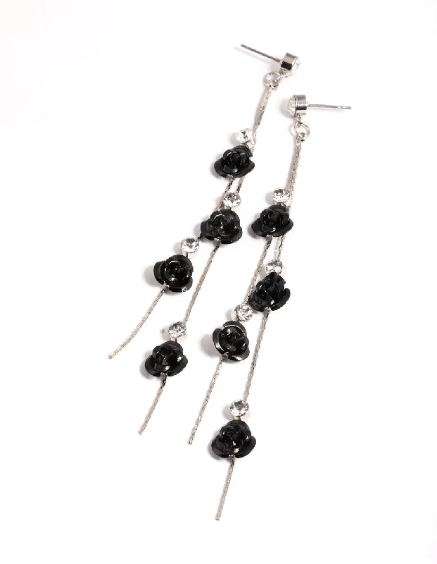 Hippie Drop Earrings with Beads -Rhodium Calming Rose Drop Earrings