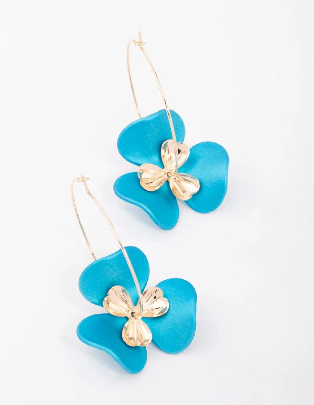 Drop Earrings with Abstract Designs -Teal Wire Flower Drop Earrings