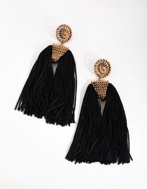 Nickel Free Drop Earrings for Safety -Black Tassel Drop Earrings