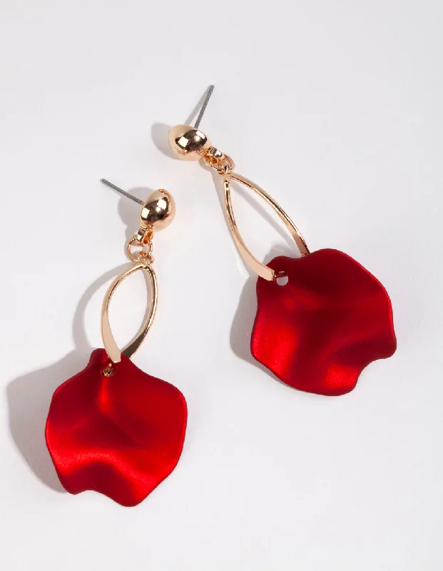 Lead Free Drop Earrings for Health -Red Pearlised Petal Drop Earrings