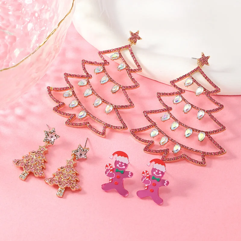 Drop Earrings with Vine Designs -Wholesale Christmas High-end Full Diamond Christmas Tree Lights Snowman Earrings