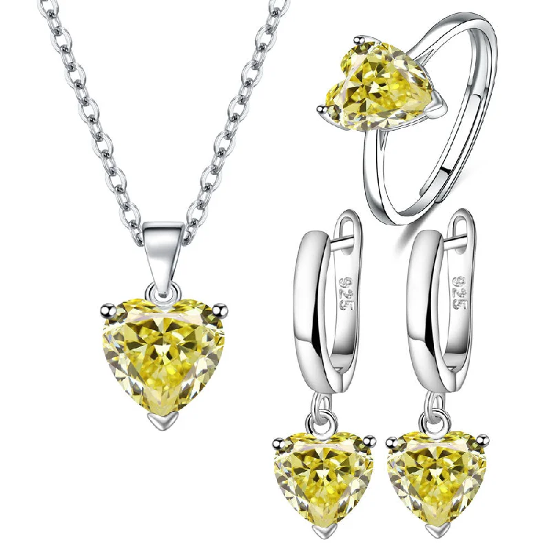 Drop Earrings with Wave Designs -Wholesale Valentine's Day Love Zircon Necklace Earrings Ring Set