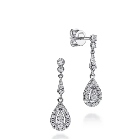 Hippie Drop Earrings with Beads -Vintage 14K White Gold Diamond Stud Earrings