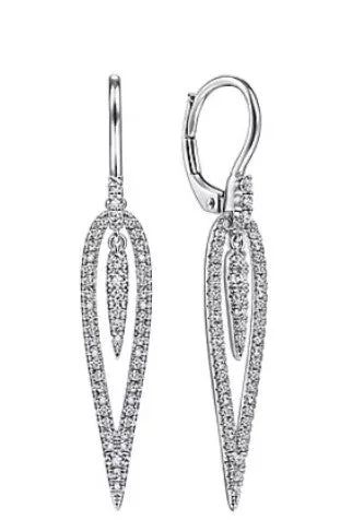 Drop Earrings for Mother's Day -14K White Gold Diamond Teardrop Earrings with Center Drops