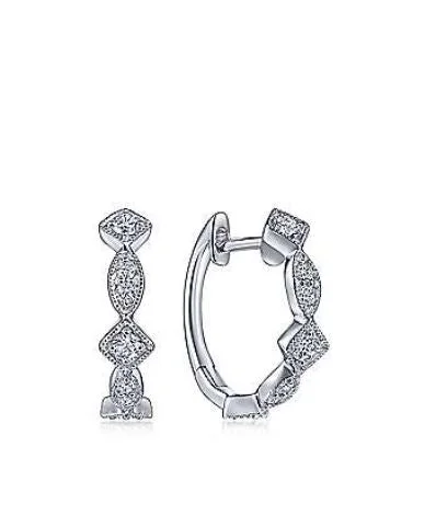 Retro Drop Earrings for Nostalgia -14K White Gold Geometric Station Diamond Huggie Earrings