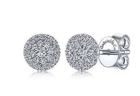 Crystal Drop Earrings for Sparkle -14K White Gold Round Cluster Diamond Stud Earrings