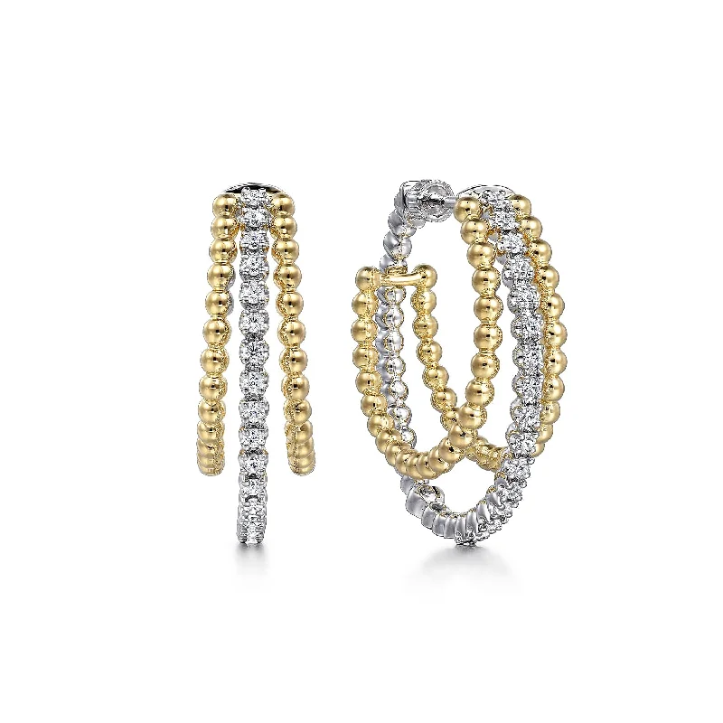 Lead Free Drop Earrings for Health -14K White-Yellow Gold Diamond Bujukan Intricate Hoop Earrings