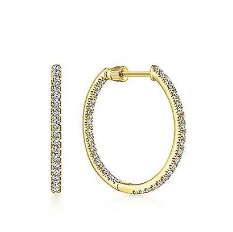 Minimalist Drop Earrings with Simplicity -14K Yellow Gold French Pavé 20mm Round Inside Out Diamond Hoop Earrings