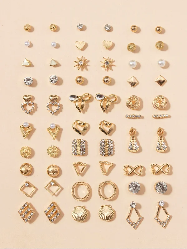 Vintage Drop Earrings with Patina -30pairs Heart & Bow Stud Earrings