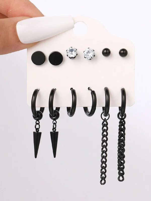 African Drop Earrings with Culture -6pairs/set Fashion Cubic Zirconia & Cone Decor Earrings