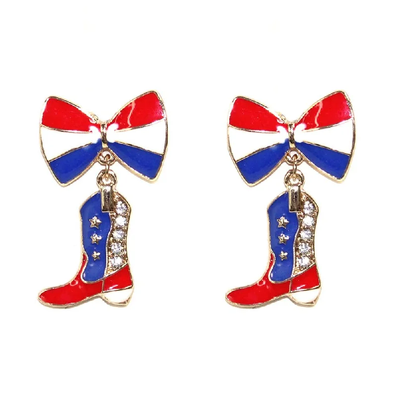 Drop Earrings for Graduation Day -CE1103 American Themed Cowboy Bow Earrings