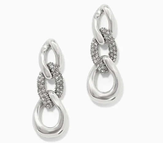 Drop Earrings with Crown Designs -Cleo Pave Link Post Drop Earrings (white)