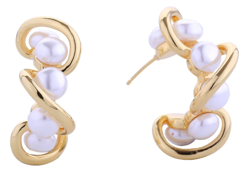 Drop Earrings for Fitness Activities -DJE310914 14K Wavy Cluster Pearl Post Earrings