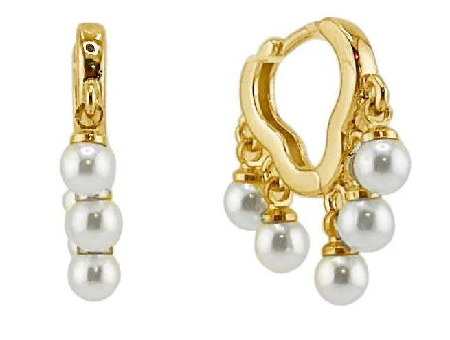 Drop Earrings for Yoga Session -DJE310945 14K Dipped Dropped Pearl Hoop Earrings