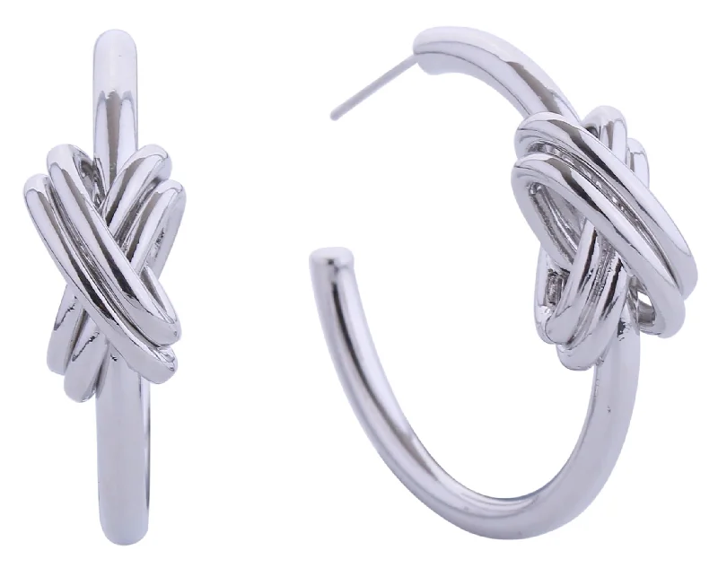 Drop Earrings with Abstract Designs -SJE311042 14K Double Knot Hoop Post Earrings