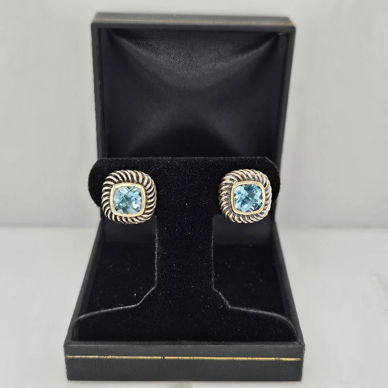 Drop Earrings for Everyday Glamour -DAVID YURMAN Sterling Silver 14K Yellow Gold Blue Topaz 7mm Albion Earrings-Estate