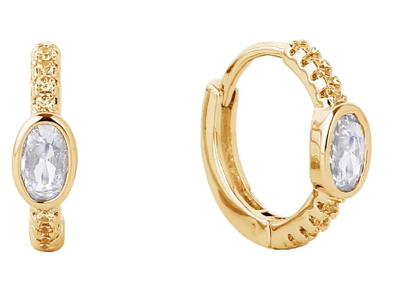 Drop Earrings with Floral Motifs -SJE310219 14K Dipped Huggie CZ Paved Hoop Earrings