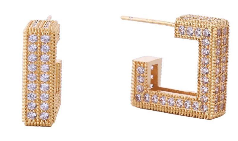 Drop Earrings for Wellness Routine -DJE310698 14K Geometric Pave CZ Post Earrings