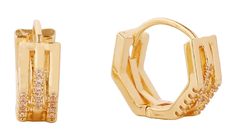 Drop Earrings with Hammered Finish -DJE310719 14K Duo Octagon Huggie Earrings