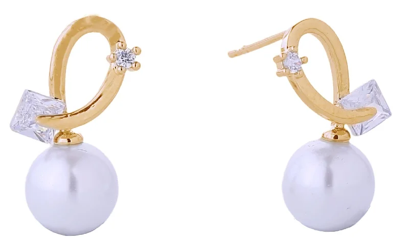 Drop Earrings with Etched Designs -DJE310720 14K Curling Pearl Drop Post Earrings