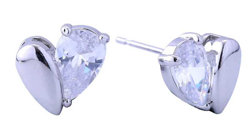 Drop Earrings with Enamel Coating -DJE310799 14K Dipped Half CZ Heart Post Earrings