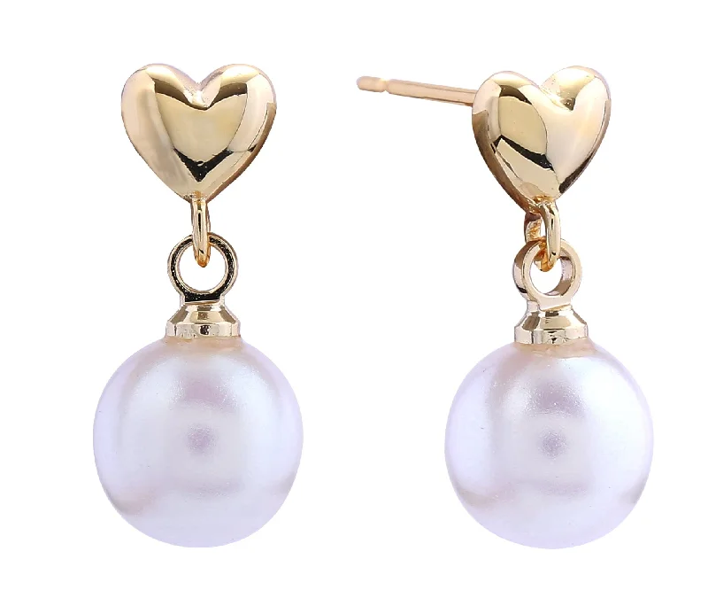 Leverback Drop Earrings for Comfort -DJE310802 14K Pearly Heart Post Earrings