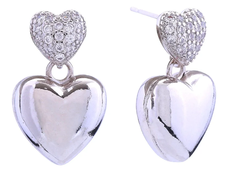 Drop Earrings with Filigree Work -DJE310803 14K Double Heart Pave Post Earrings