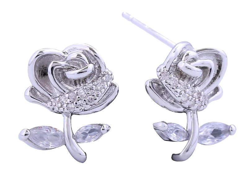 Crystal and Pearl Drop Earrings for Glamour -DJE310822 14K Rose Romance Pave CZ Post Earrings