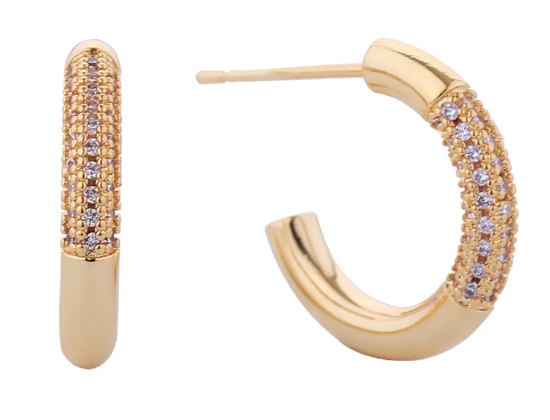 Studded Drop Earrings with Gemstones -DJE310843 14K Favoring Pave CZ Hoop Post Earrings