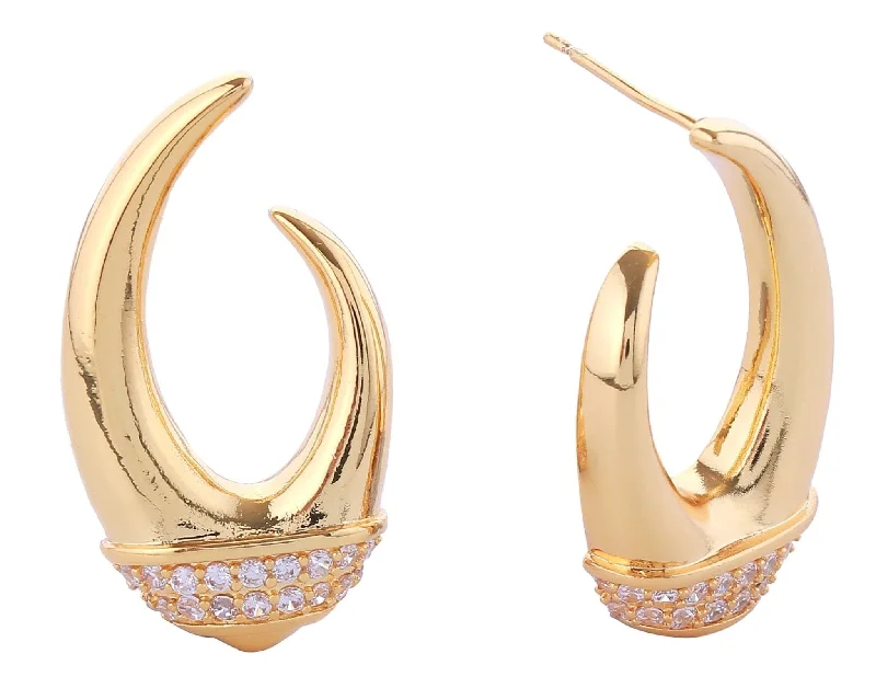 Heavy Duty Drop Earrings for Durability -DJE310849 14K Biased Pave CZ Hoop Post Earrings