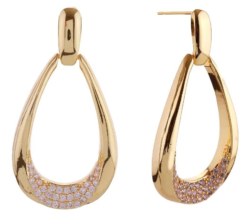 Drop Earrings for School Uniform -DJE310850 14K Tear Drop Dangle Hoop Pave CZ Post Earrings