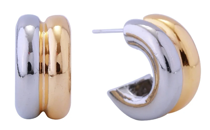 Screw Back Drop Earrings for Security -DJE310881 14K Dipped Two Tone Double Hoop Post Earrings