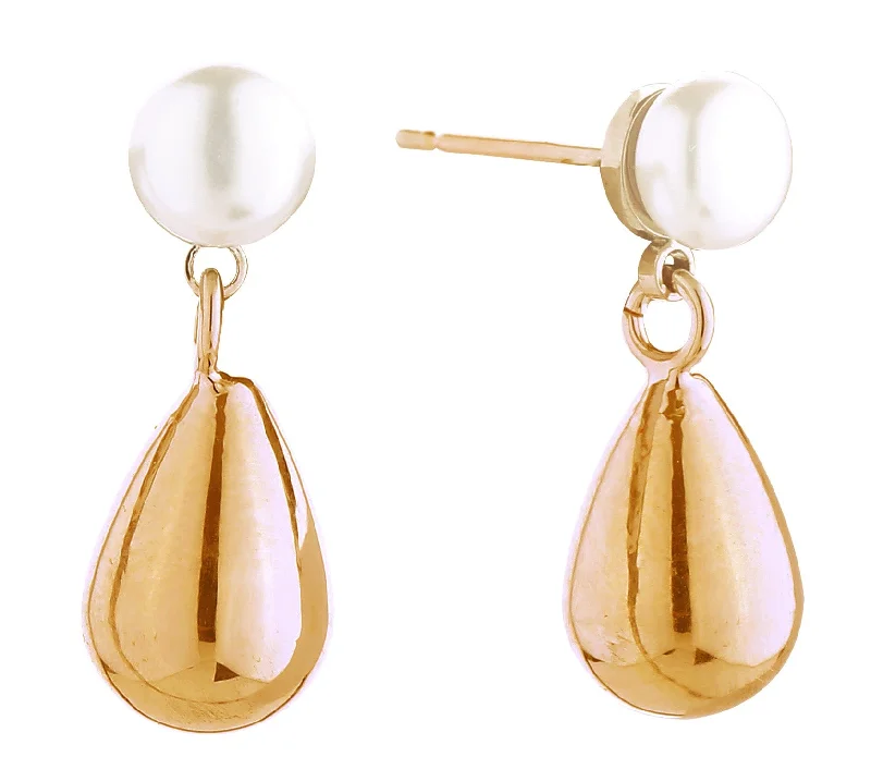 Lead Free Drop Earrings for Health -DJE310889 14K Teardrop Pearl Post Earrings