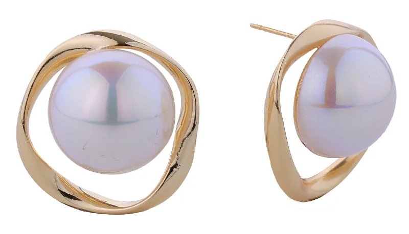 Drop Earrings for Engagement Party -DJE310905 14K Globe Pearl Post Earrings