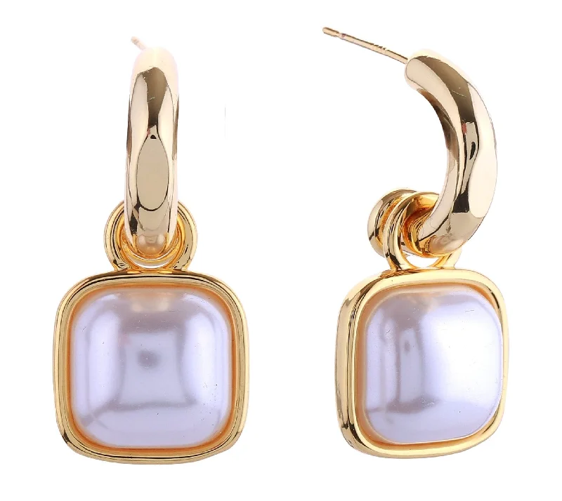 Studded Drop Earrings with Gemstones -DJE310906 14K Square Pearl Drop Post Earrings