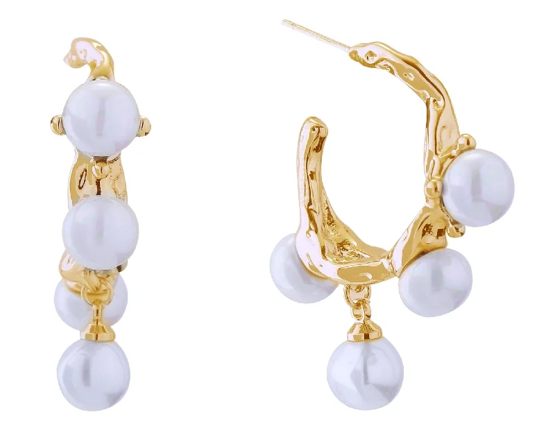 Drop Earrings with Crown Designs -DJE310907 14K Dripping Pearl Post Earrings