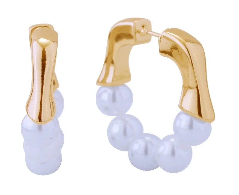 Adjustable Drop Earrings for Custom Fit -DJE310908 14K Dipped Wavy Pearl Hoop Huggie Earrings