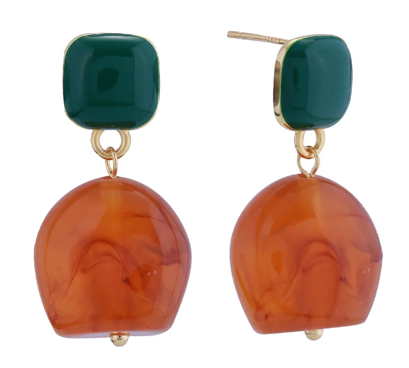 Leverback Drop Earrings for Comfort -DJE311040 14K Bell Drop Resin Post Earrings