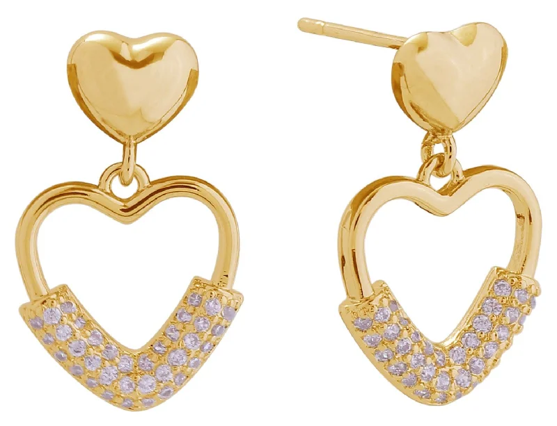 Drop Earrings for Work Attire -DJE311066 14K Dipped Double Heart Drop Post Earrings