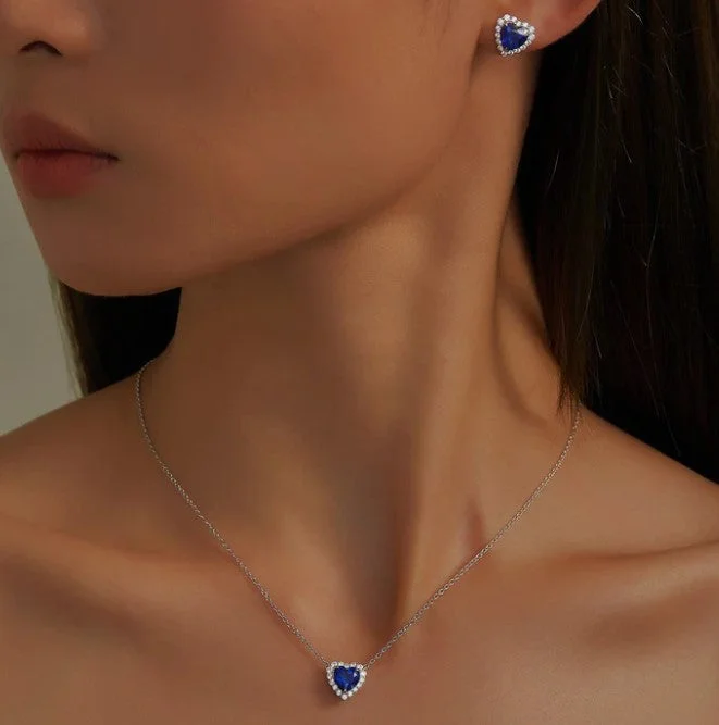 Drop Earrings for Everyday Glamour -Fancy Lab-Grown Sapphire Halo Heart Earrings