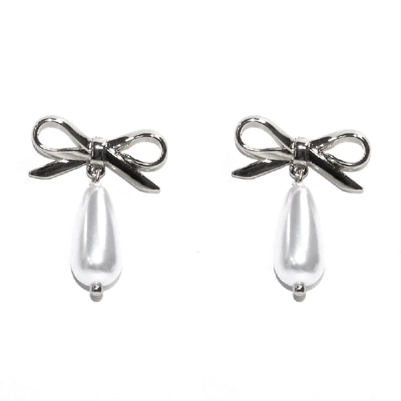 Drop Earrings with Textured Surface -HE4039 Ribbon Pearl Earrings