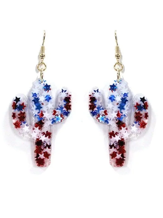 Drop Earrings for Valentine's Day -IE1368 America Themed Cactus Earrings