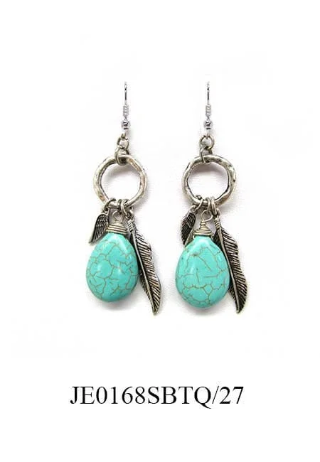 Lightweight Drop Earrings for All Day -JE0168 Feather Turquoise Charm Dangle Earrings