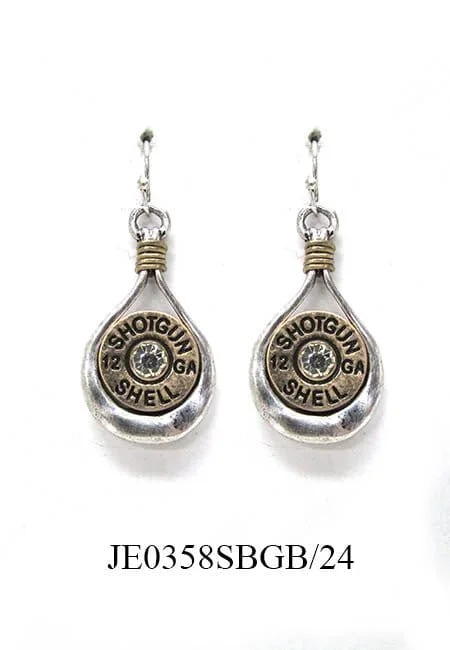 Nickel Free Drop Earrings for Safety -JE0358 Shotgun Shell Teardrop Earrings