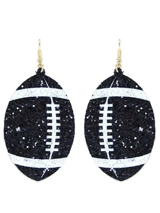 Drop Earrings with Etched Designs -KE8495 Shimmer Football Fish Hook Earrings